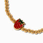Strawberry Charm Gold-tone Shot Bead Stretch Bracelet,