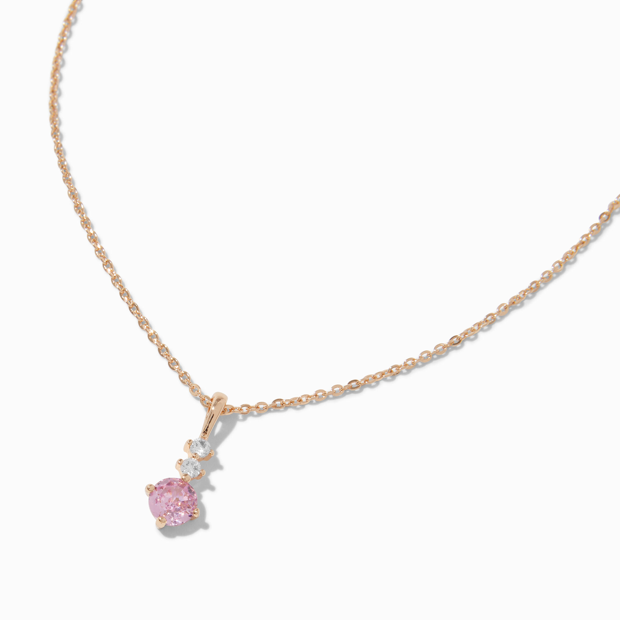 View Claires Cubic Zirconia ThreeStone Pendant Necklace Pink information