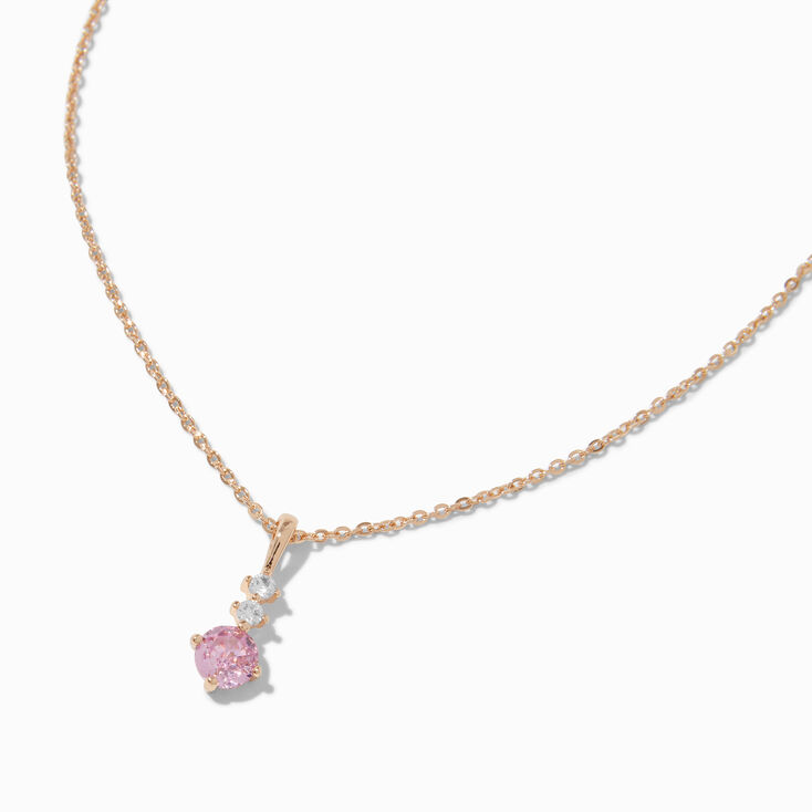 Pink Cubic Zirconia Three-Stone Pendant Necklace