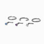 18G Silver-tone Titanium Cubic Zirconia Mixed Aqua Nose Rings - 6 Pack,