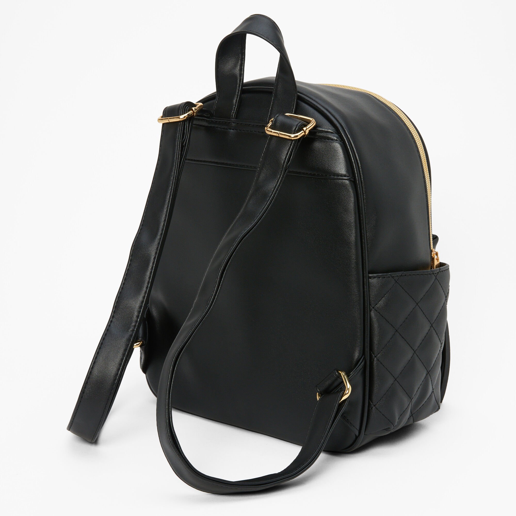 Black and gold leather backpack sales