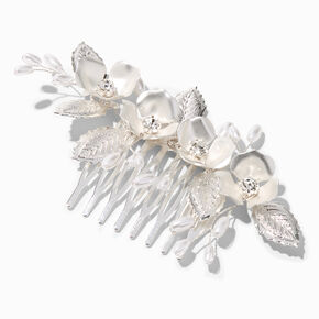 Embellished Matte Silver-tone &amp; Pearl Flower Hair Comb,