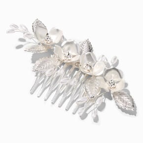 Embellished Matte Silver &amp; Pearl Flower Hair Comb,