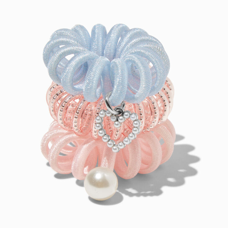 &Eacute;lastiques en spirale breloques scintillantes roses et bleues - Lot de 3,