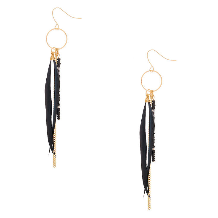 Claire's Pendantes perlées à fines plumes noires 10 cm couleur doré