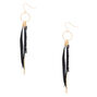 Gold 4&quot; Skinny Beaded Feather Drop Earrings - Black,
