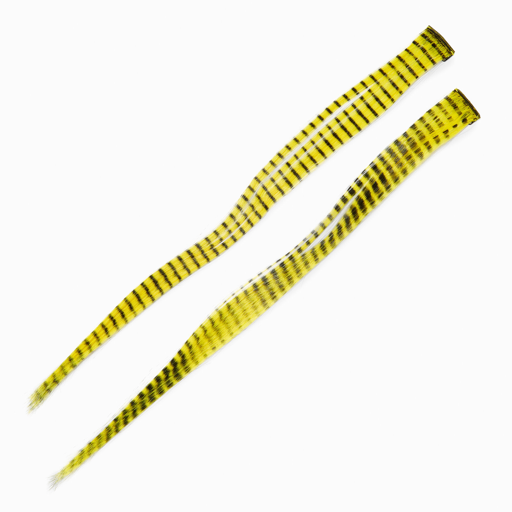 View Claires Feather Design Faux Hair Clip In Extensions 2 Pack Yellow information