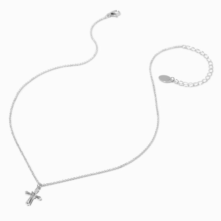 Collier &agrave; pendentif croix en zircon cubique couleur argent&eacute;e,