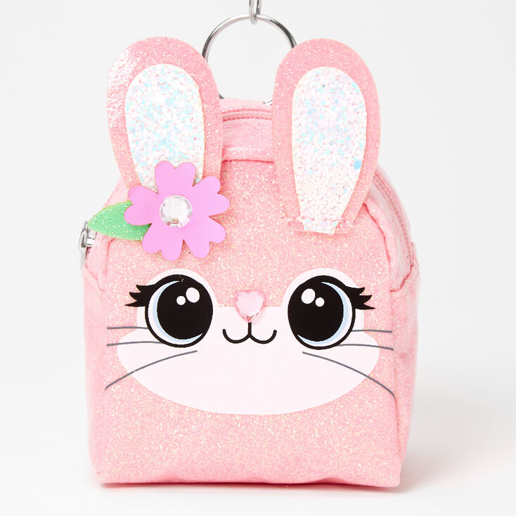 Porte-cl&eacute;s mini sac &agrave; dos visage de lapin &agrave; paillettes - Rose,