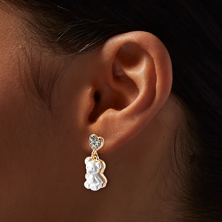 Pearl Teddy Bear Drop Earrings,