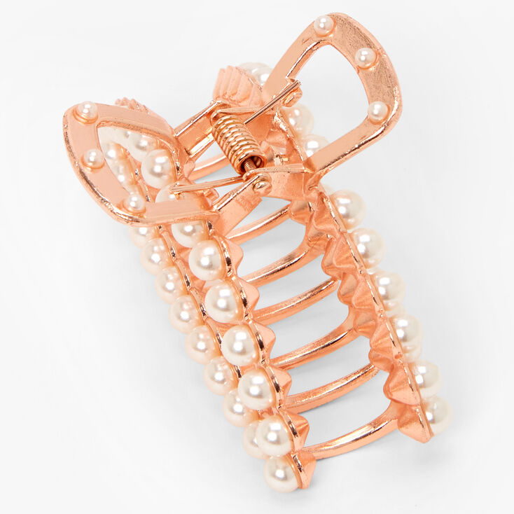 Pearl Studded Oval Hair Claw - Gold,