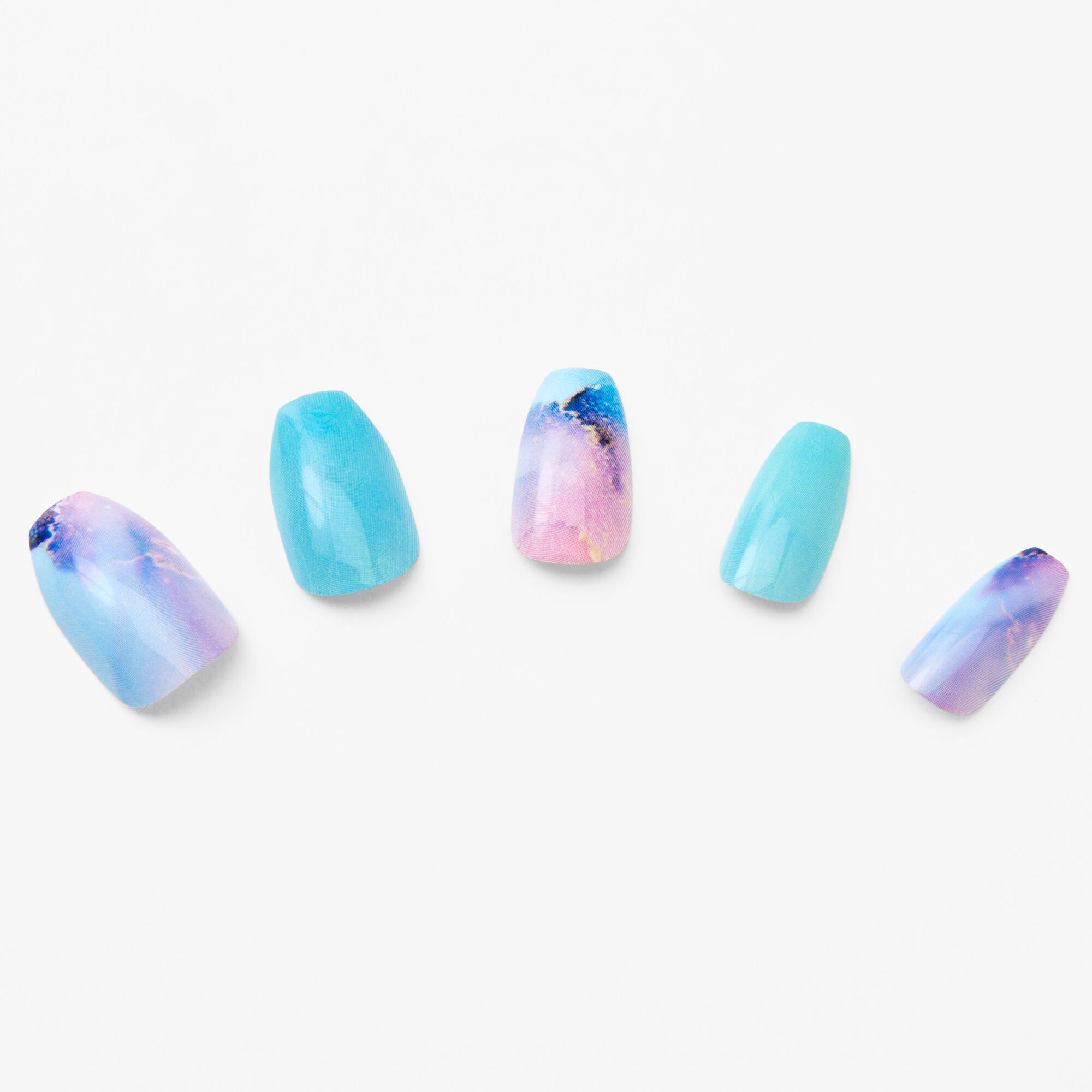 Turquoise Marble Stiletto Faux Nail Set - 24 Pack,
