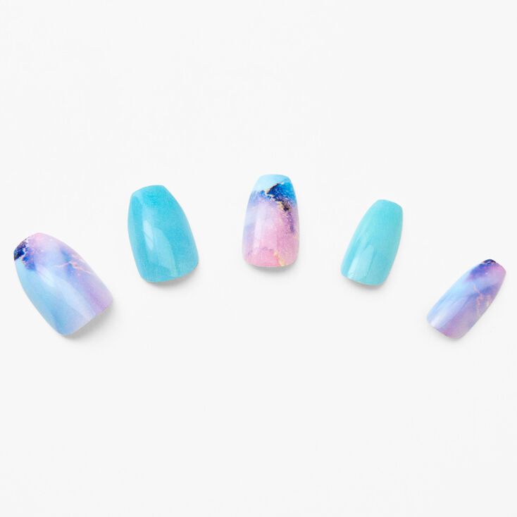 Turquoise Marble Stiletto Faux Nail Set - 24 Pack,