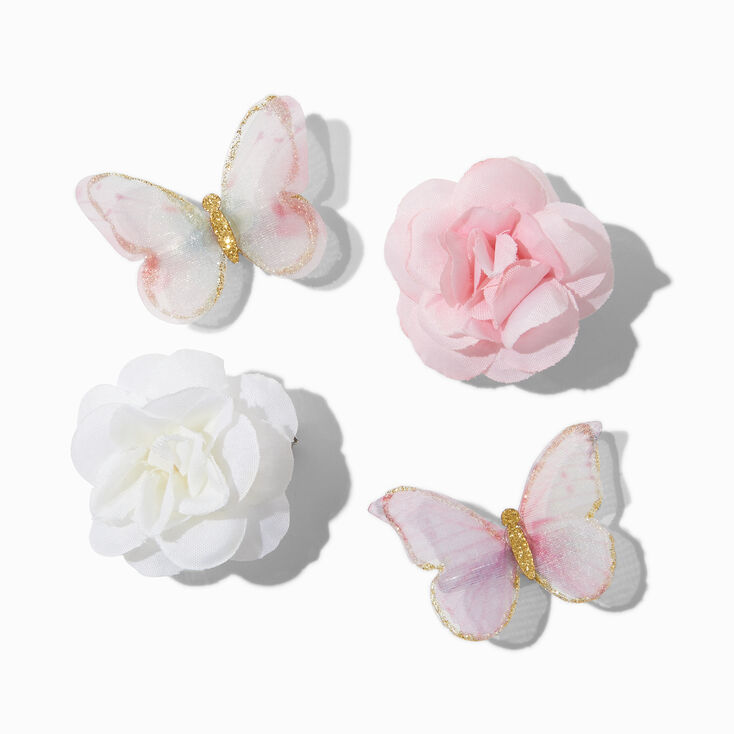 Claire's Club Butterfly & Chiffon Flower Hair Clips - 4 Pack