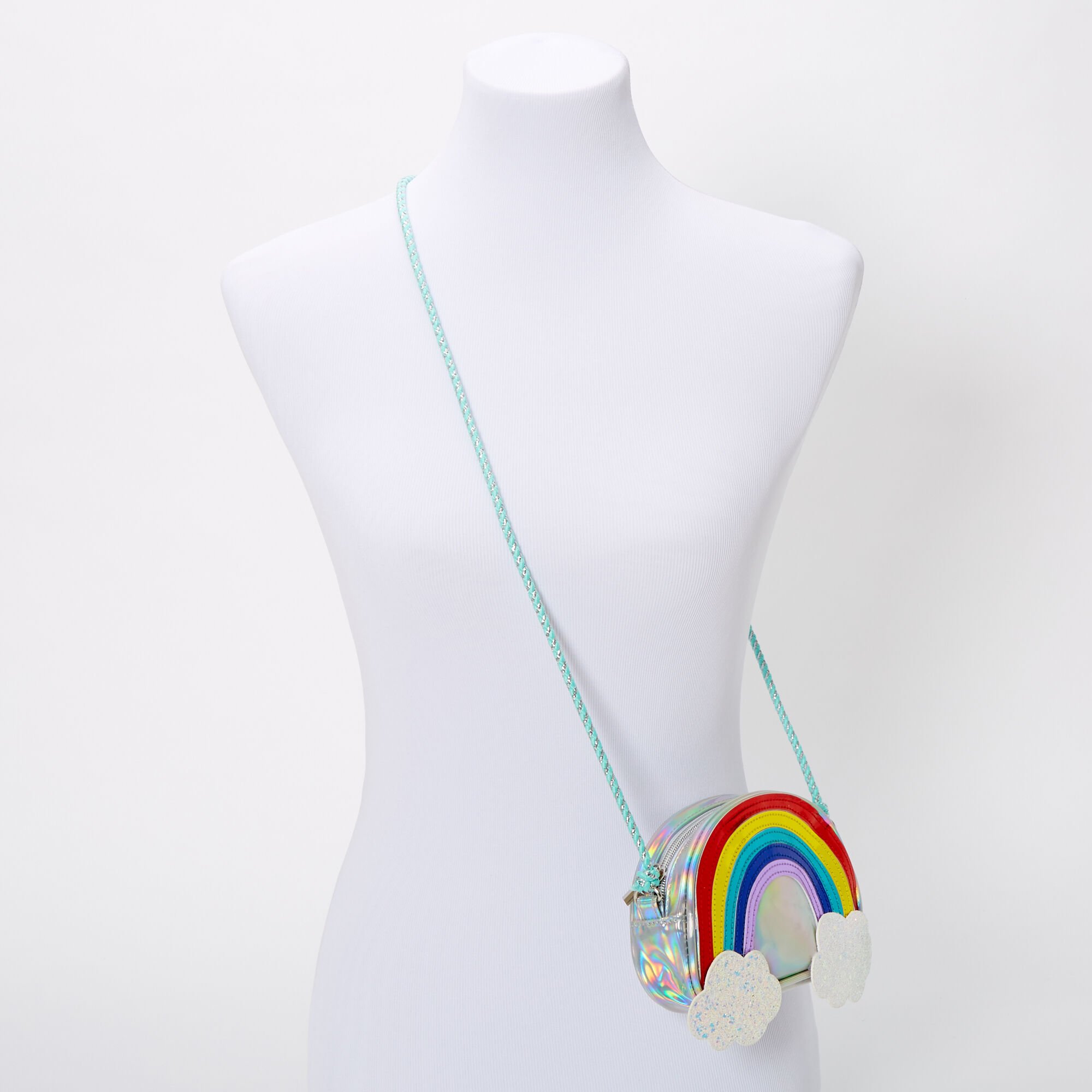 Claire's Club Holographic Rainbow Clouds Crossbody Bag,