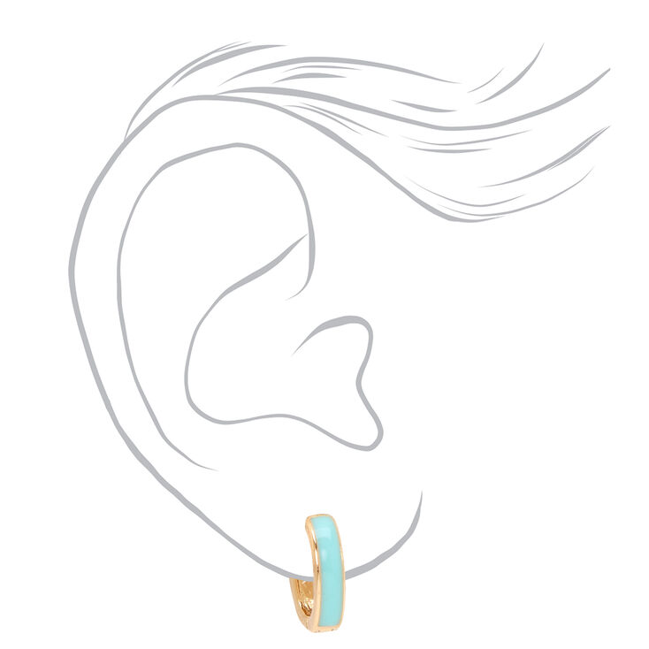 Gold &amp; Blue Enamel 15MM Huggie Hoop Earrings,