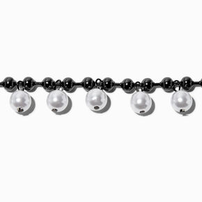 Bracelet de cha&icirc;ne avec breloques perles d&rsquo;imitation couleur h&eacute;matite,