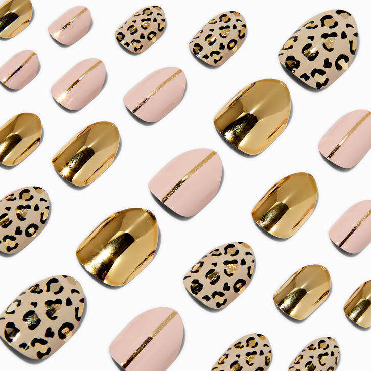 Gold Leopard Stiletto Press On Vegan Faux Nail Set - 24 Pack | Claire's US