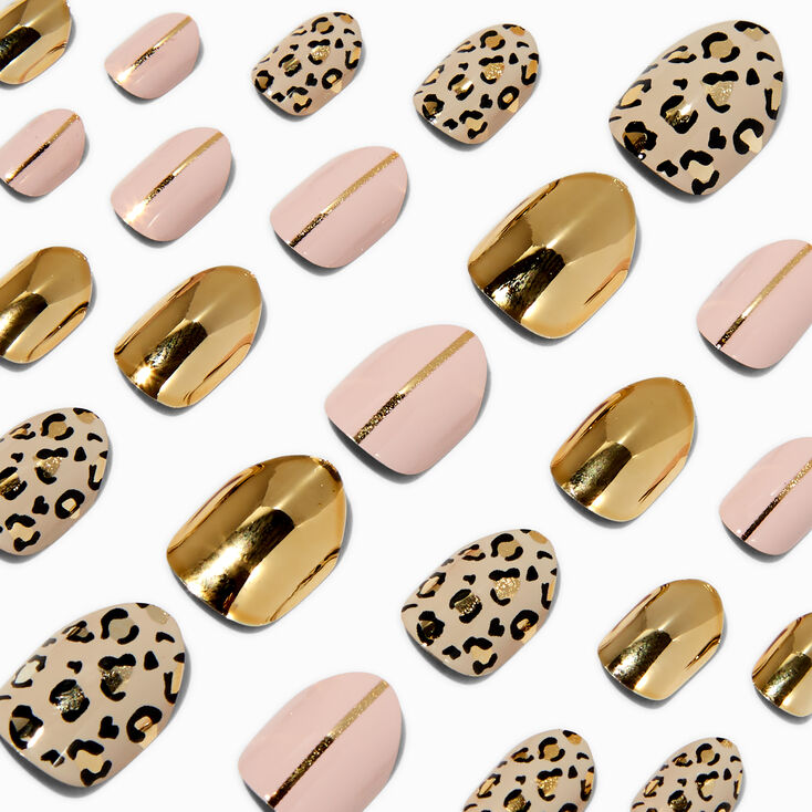 Gold Leopard Stiletto Press On Vegan Faux Nail Set - 24 Pack,