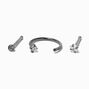 20G Silver-tone Titanium Cubic Zirconia Nose Studs &amp; Ring - 3 Pack,