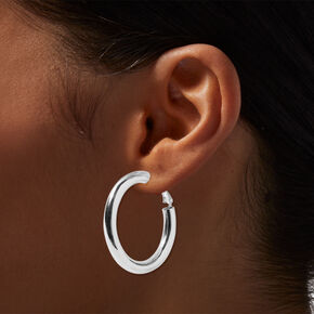 C LUXE by Claire&#39;s Sterling Silver 30MM Tube Hoop Earrings,