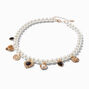 Gold-tone &amp; Pearl Charm Necklace ,