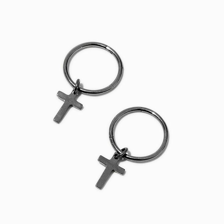 C LUXE by Claire&#39;s Silver Titanium 10MM Mini Cross Hoop Earrings,