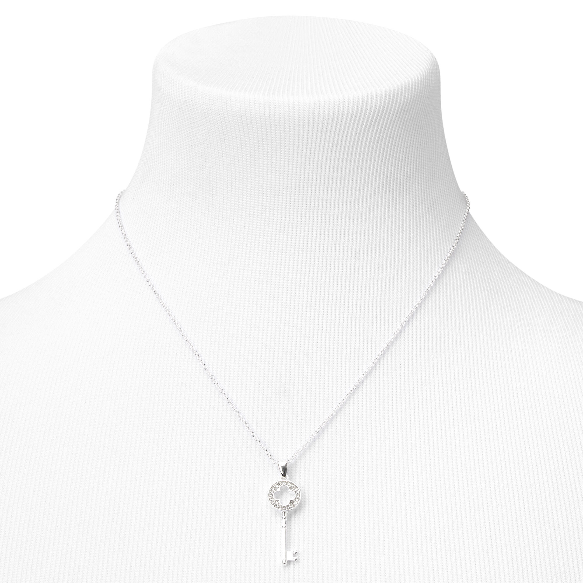 Silver Rhinestone Key Pendant Necklace,