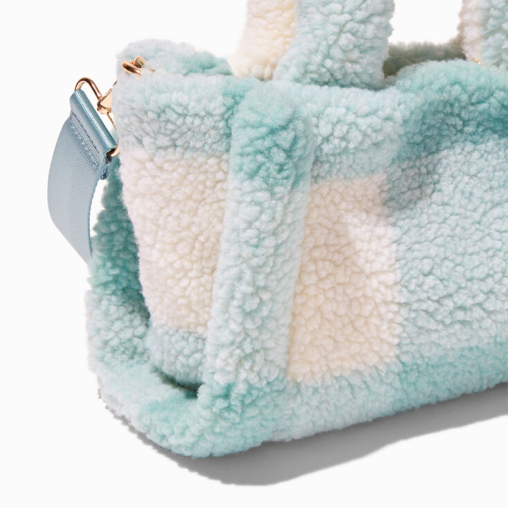 Blue Check Sherpa Crossbody Tote Bag,