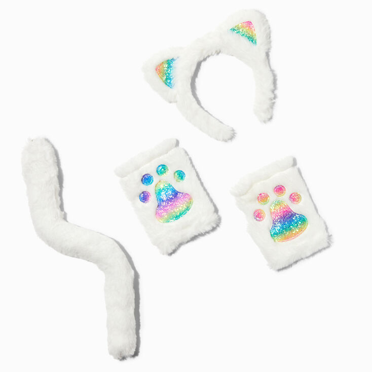 Rainbow Plush Cat Ears &amp; Tail Costume Set - 3 Pack,