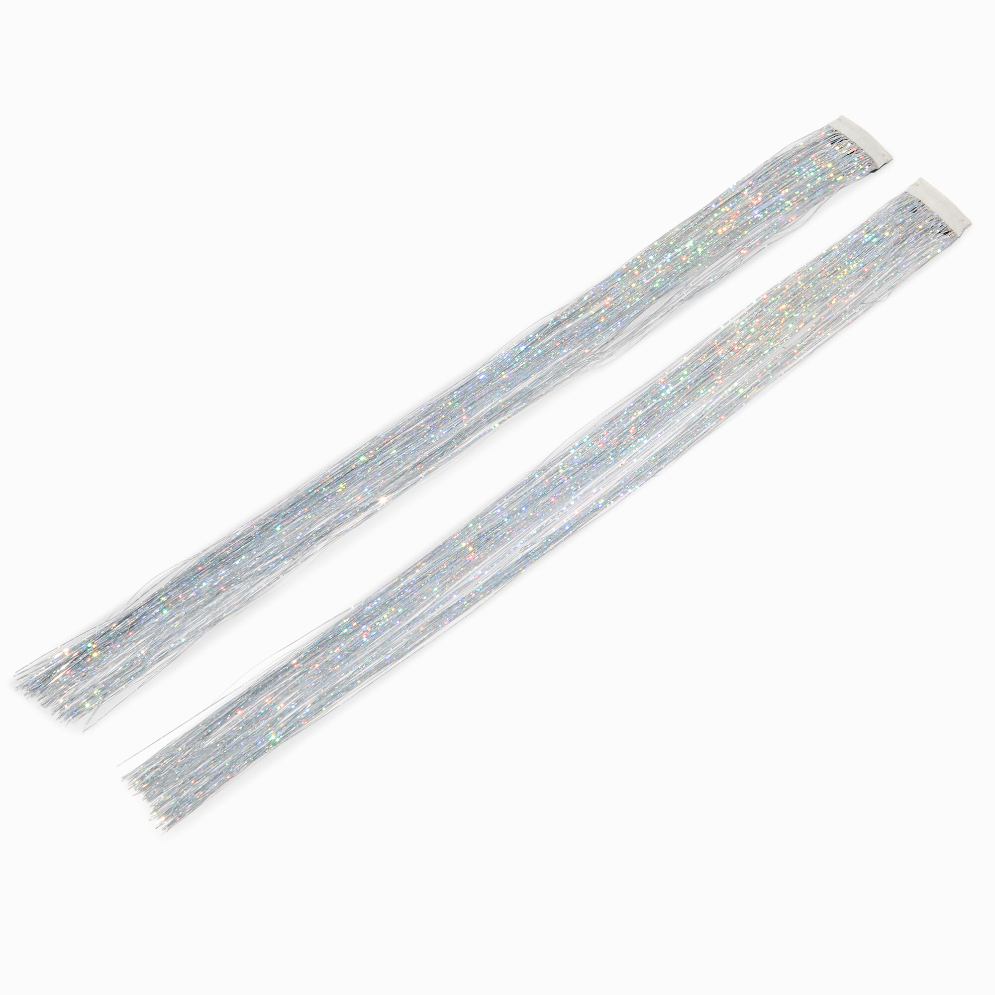 View Claires Tinsel Faux Hair Clips 2 Pack Silver information