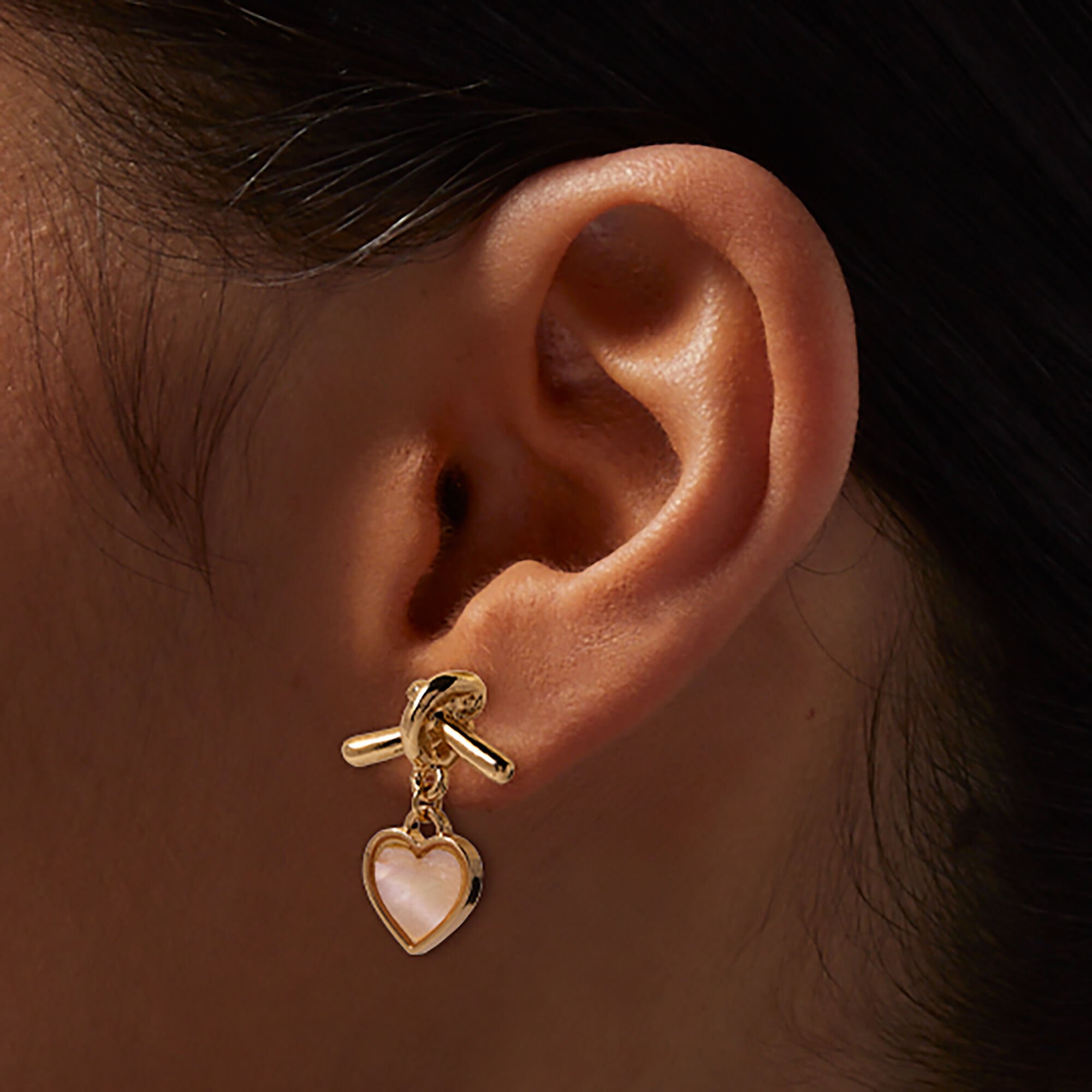 Gold-tone Knotted Heart Dangler Drop Earrings,
