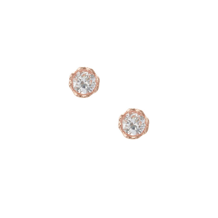 18kt Rose Gold Plated Cubic Zirconia 3mm Round Stud Earrings,