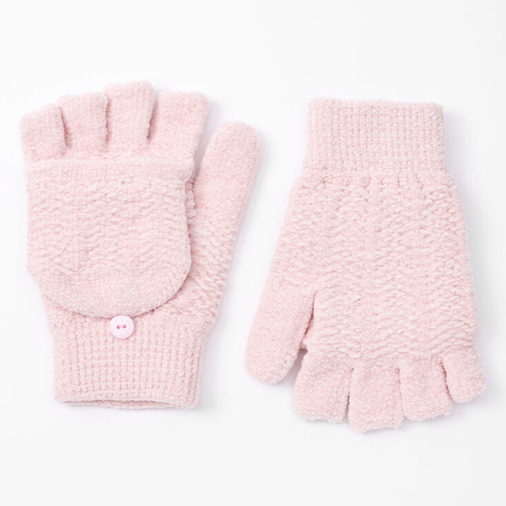 Claire's Mitaines en tissu chenille avec rabat moufle - Rose tendre