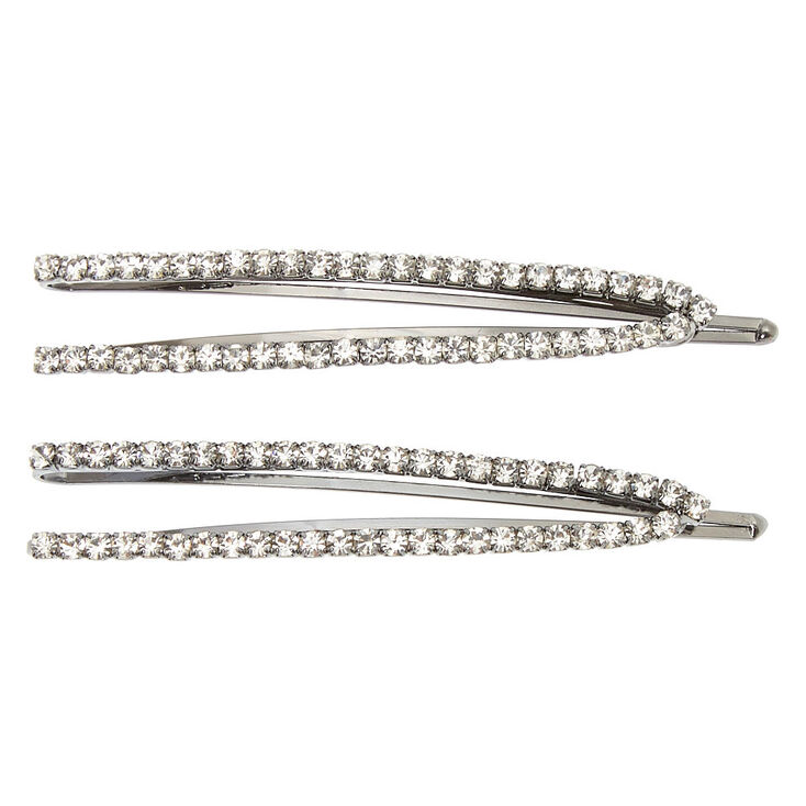 Hematite Rhinestone Open Bobby Pins - 2 Pack,