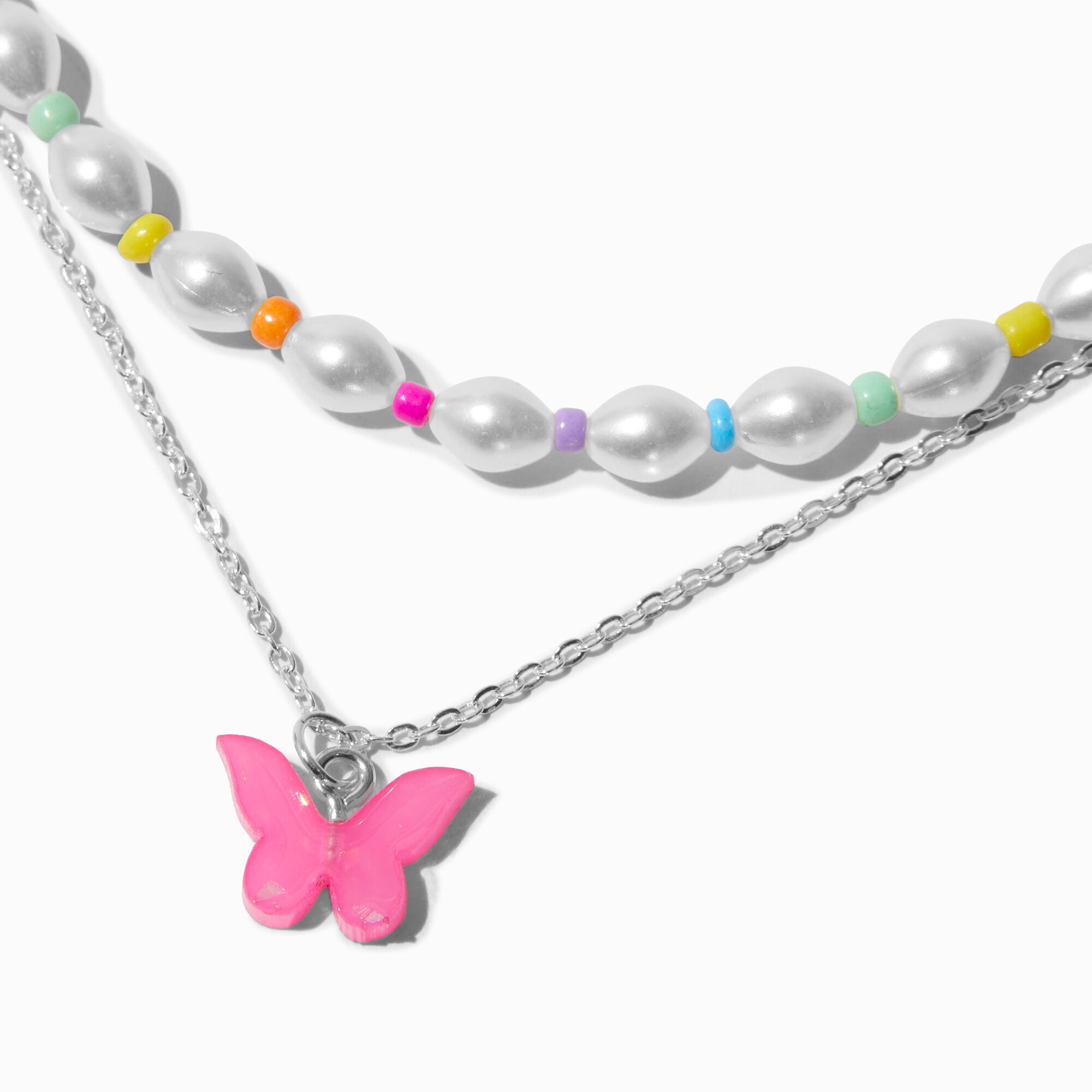 View Claires Butterfly Beaded Choker Necklace Pink information