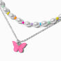 Pink Butterfly Beaded Choker Necklace,
