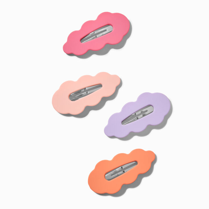 Matte Scalloped Hot Pink Snap Hair Clips - 4 Pack,