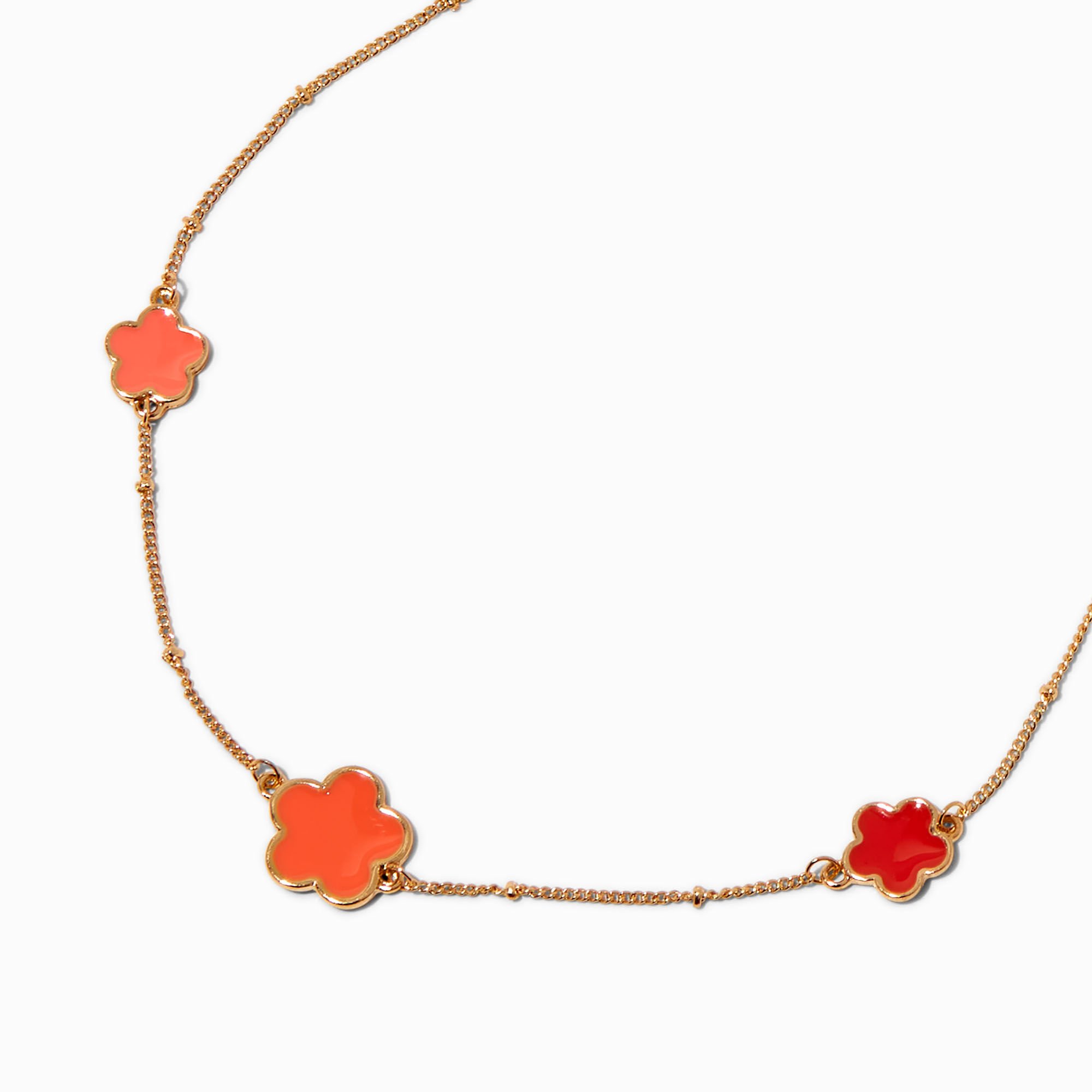 Coral Ombré Clover Link Chain Necklace ,