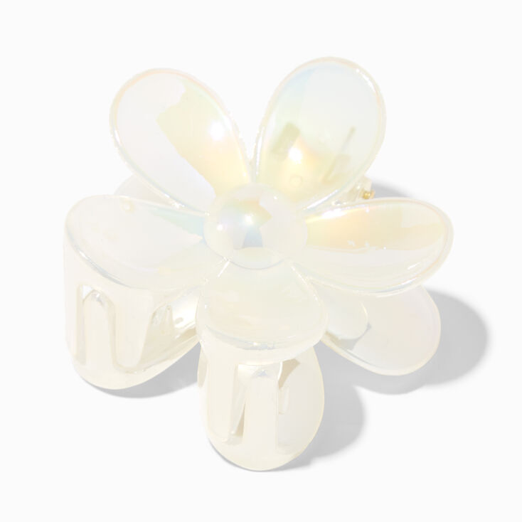 Iridescent Medium Flower Hair Claw - White,