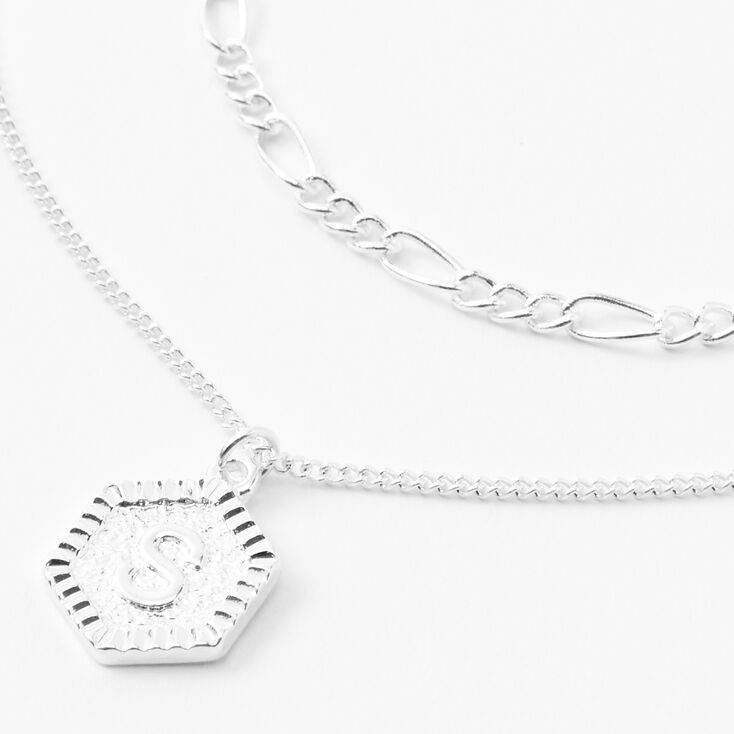 Silver Initial Hexagon Pendant Chain Necklace Set - 2 Pack, S,