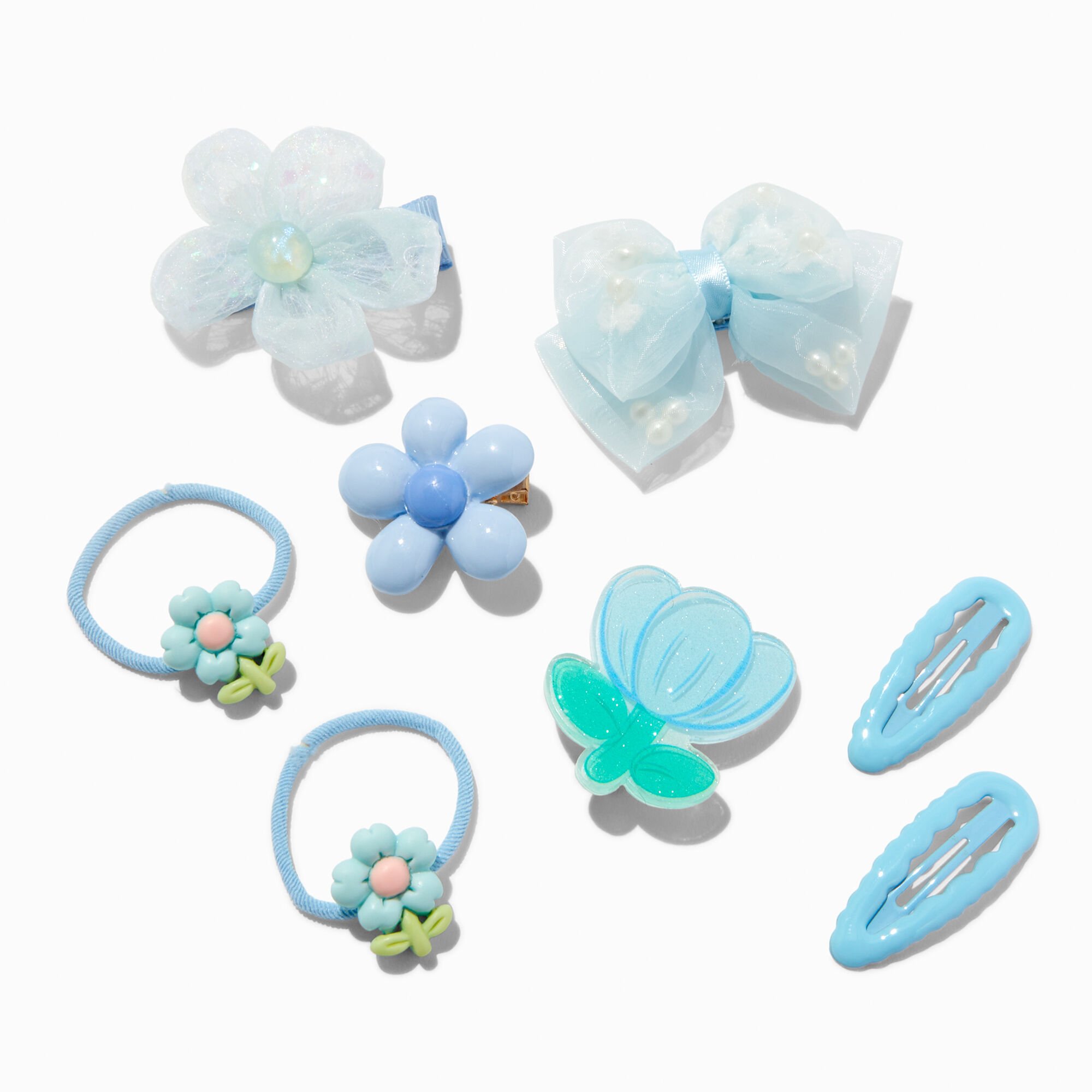 Claire's Club Blue Daisy Mixed Hair Clip Set - 8 Pack,