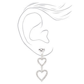 Silver-tone Crystal Triple Heart Clip-On Drop Earrings,