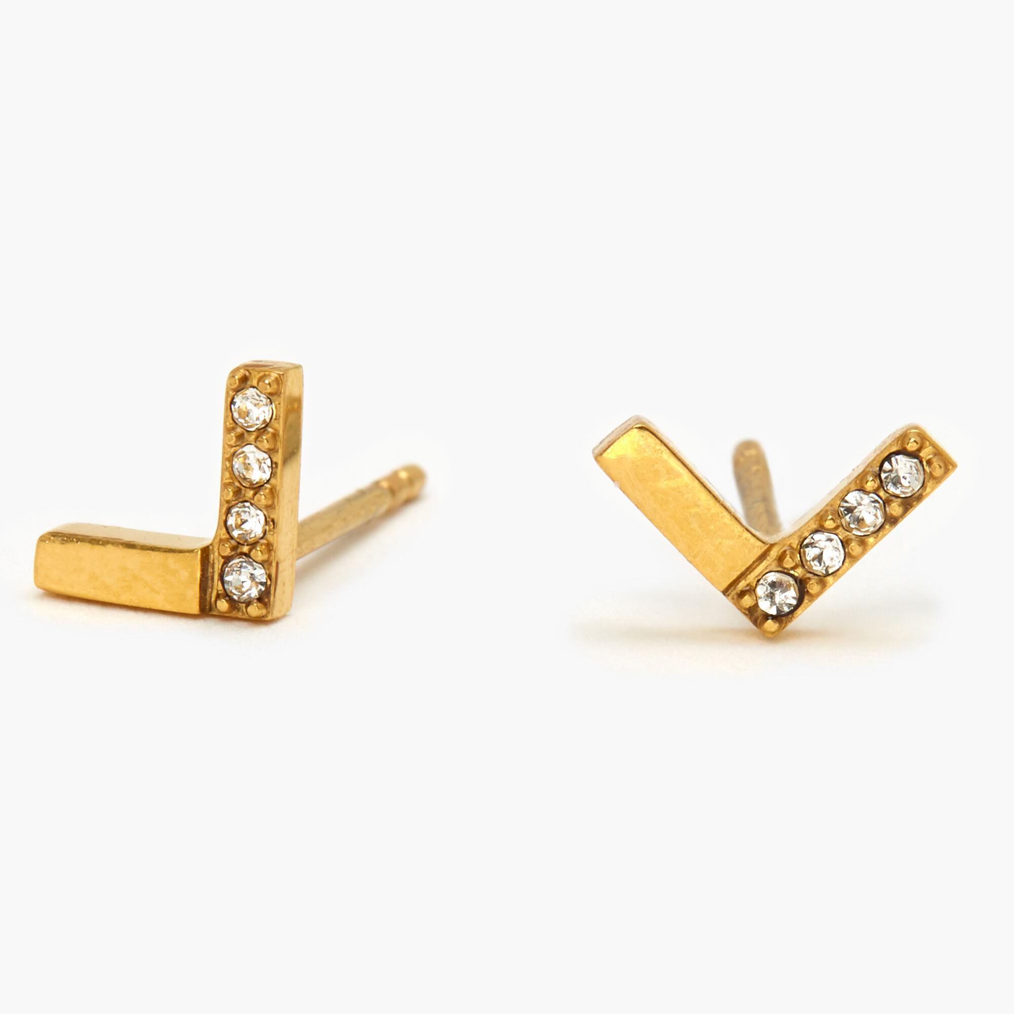 Gold Titanium Crystal Chevron Stud Earrings,