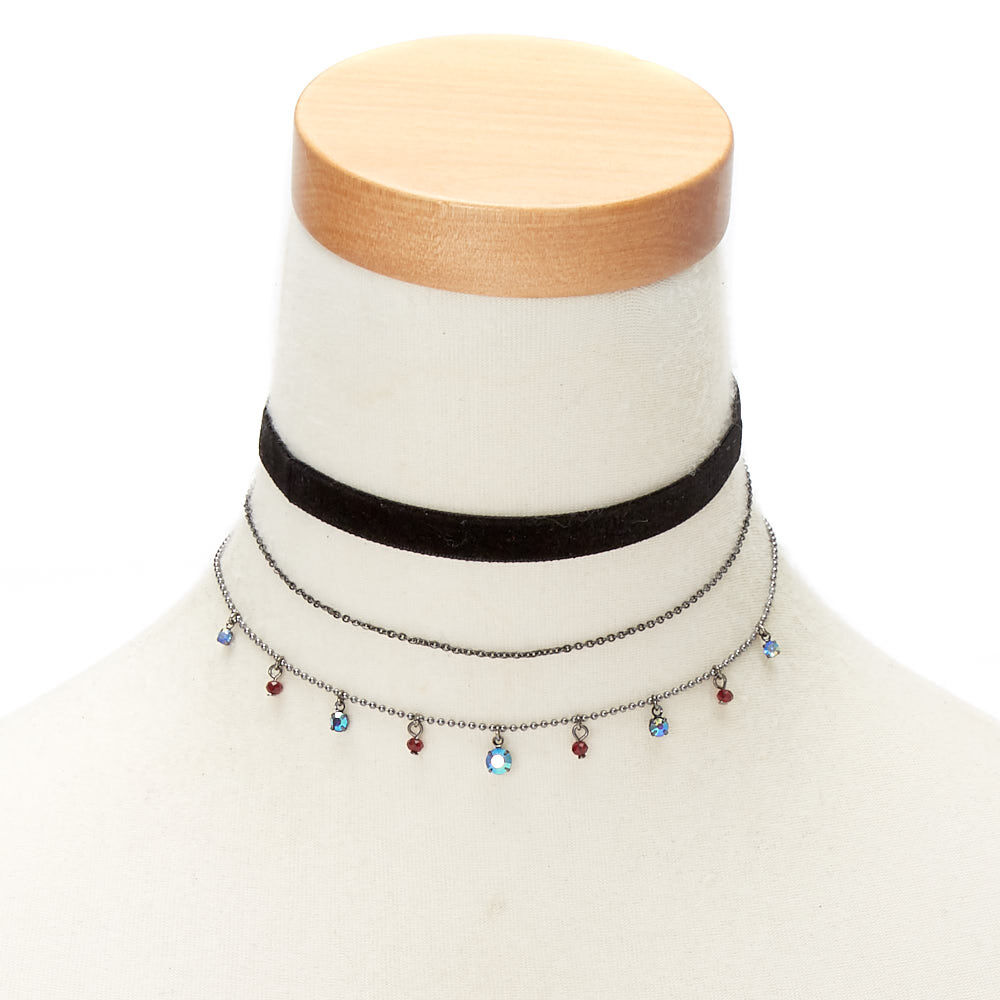 Hematite & Velvet Choker Necklaces - 3 Pack,
