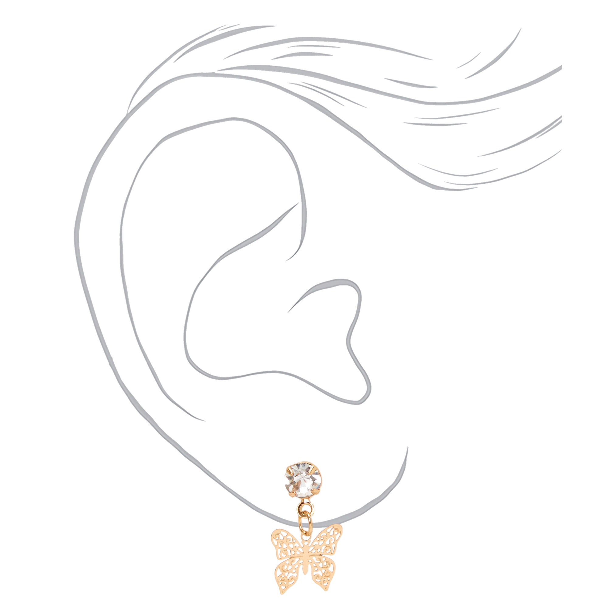 Mixed Metal Filigree Butterfly 0.5" Drop Earrings - 3 Pack,