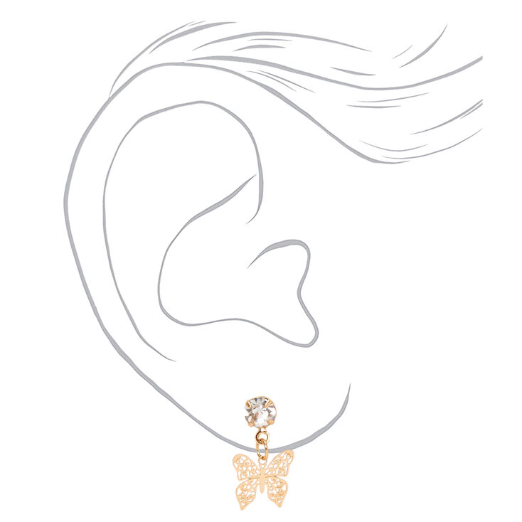 Mixed Metal Filigree Butterfly 0.5&quot; Drop Earrings - 3 Pack,