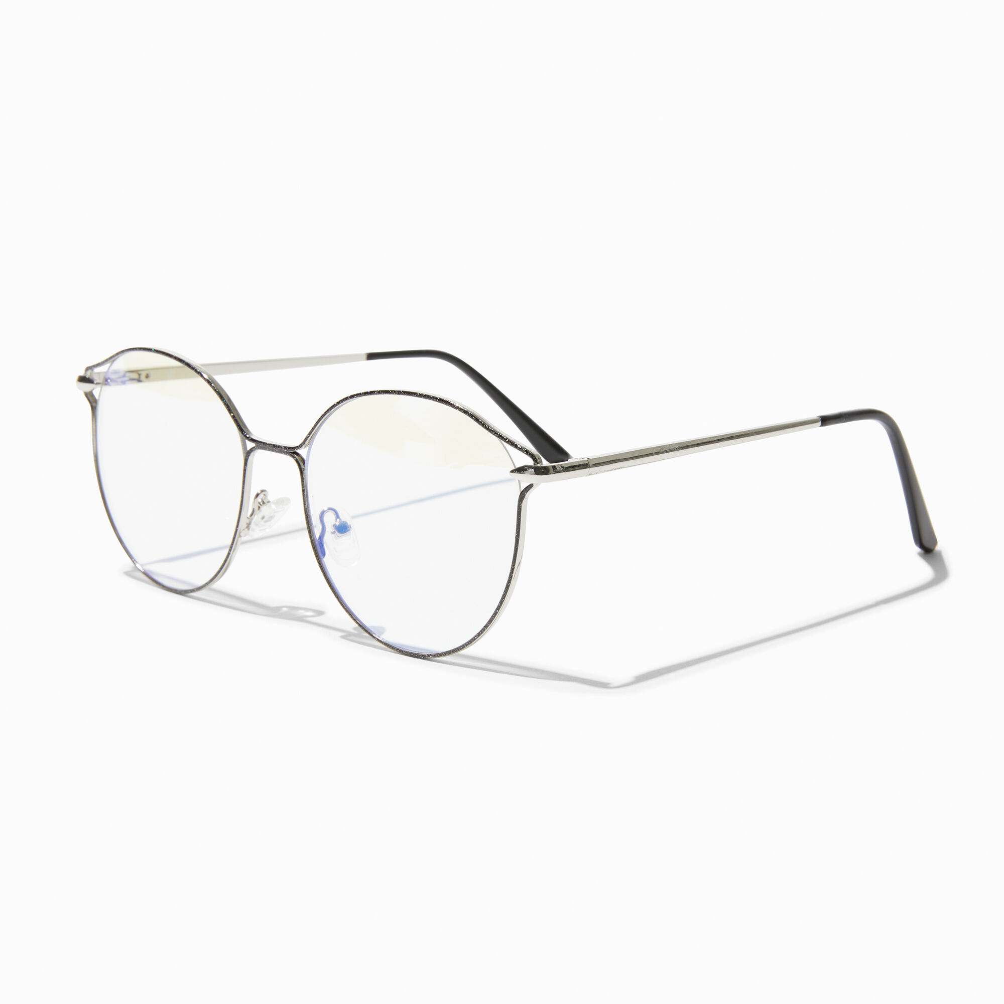 View Claires Solar Light Reducing Silver Round Black Browline Clear Lens Frames Blue information