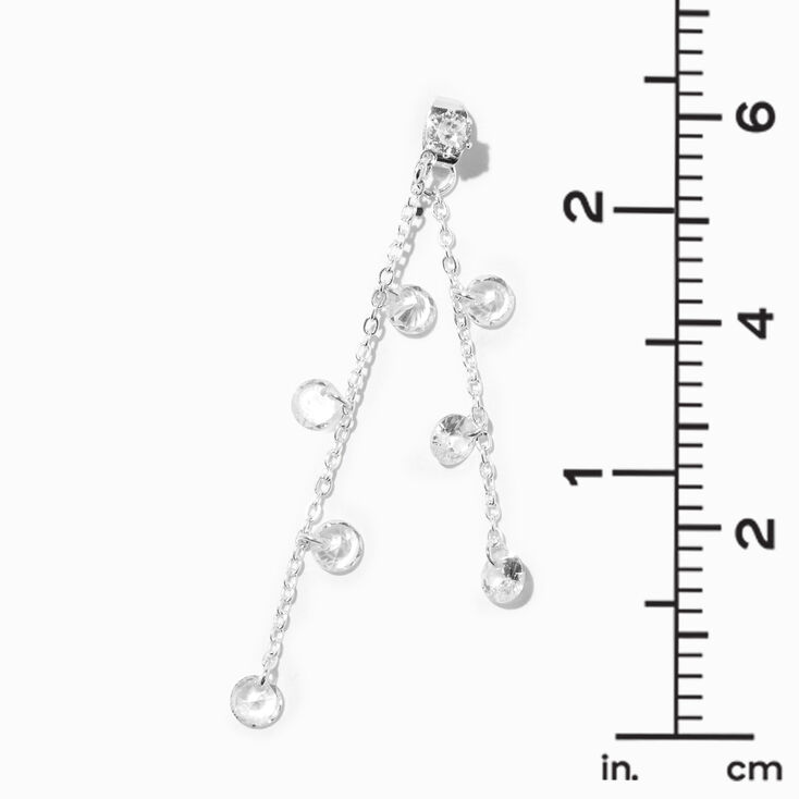 Silver Front &amp; Back Cubic Zirconia Confetti 2.5&quot; Linear Drop Earrings,