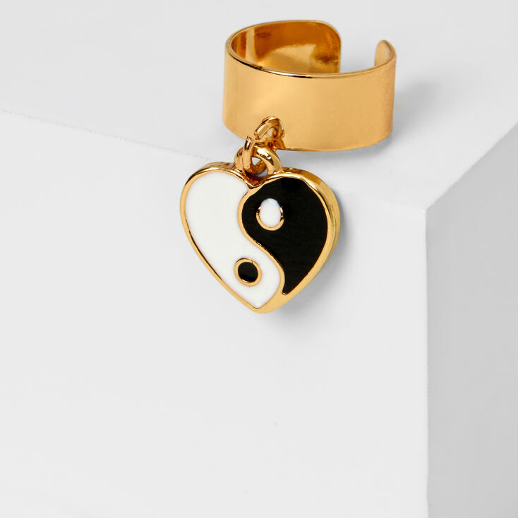 Gold Heart Yin Yang Charm Ear Cuff,